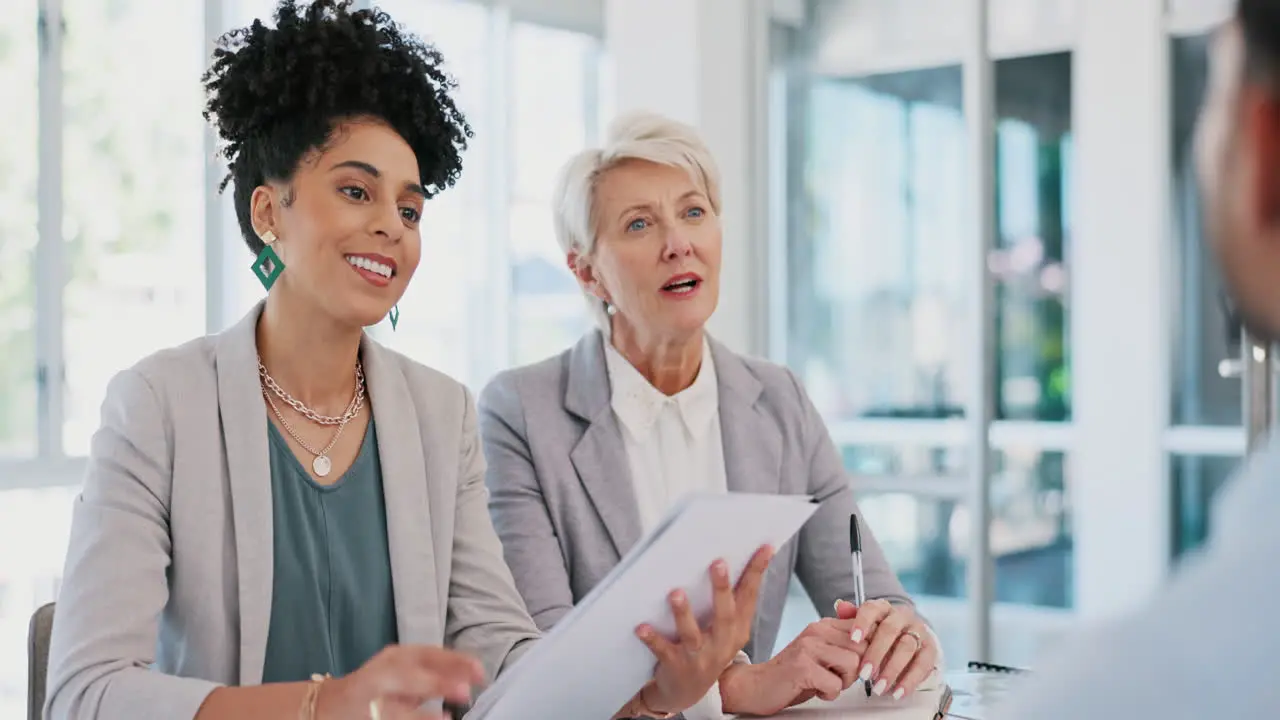 Teamwork documents and women in business meeting