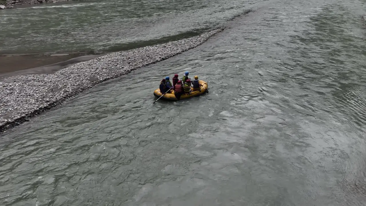 Aerial View Of Adventure Thrill Seekers Rafting Along Kunhar River In Naran