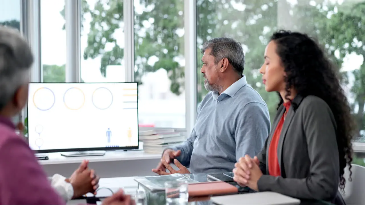 Business people computer and team in a meeting