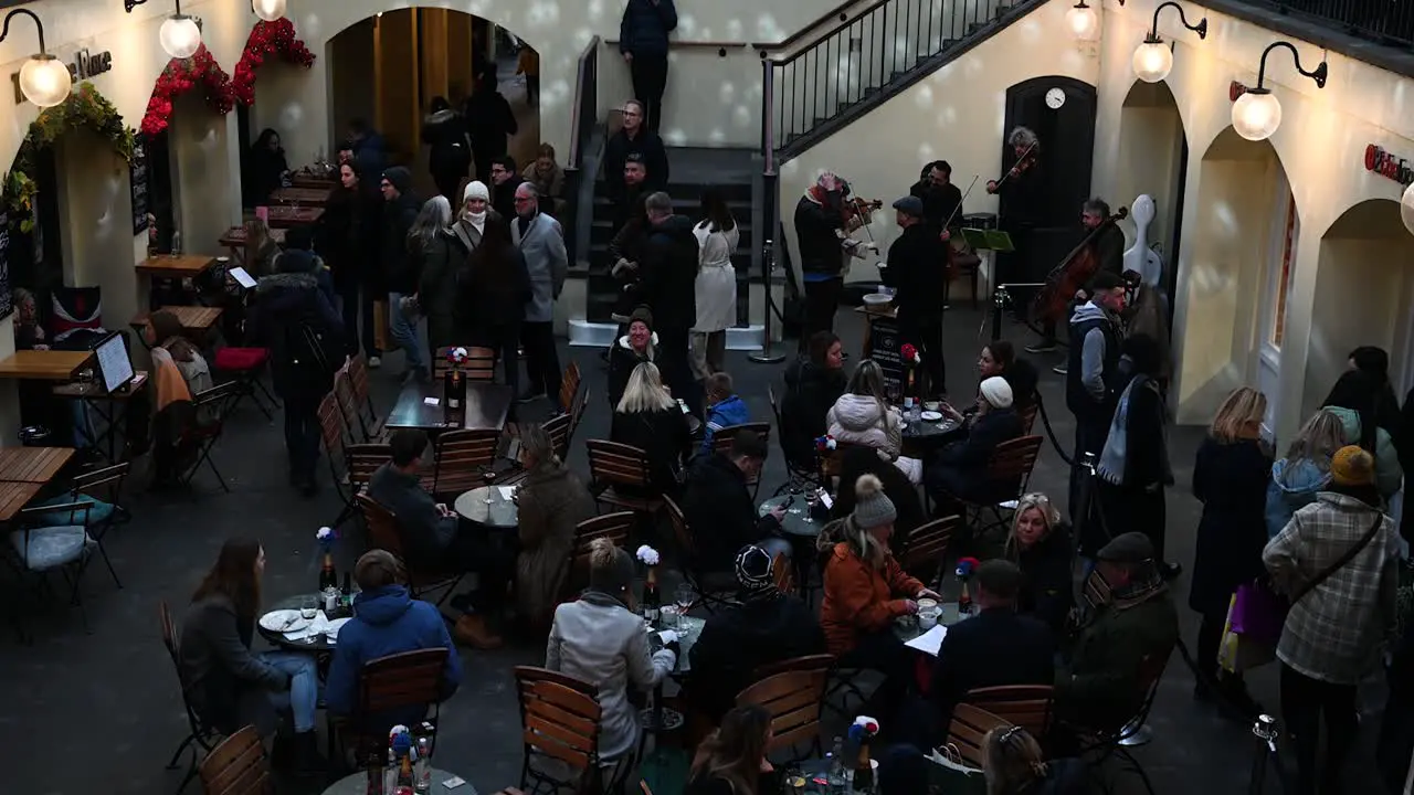 Looking down towards those eating within Covent Garden London United Kingdom