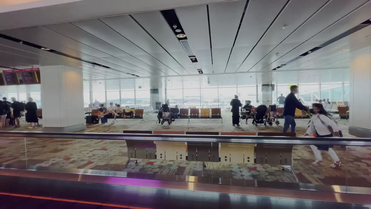 Shot of inside of a long queue departure hall area of the Hydrabad Airport in India for international and domestic flight operation at daytime