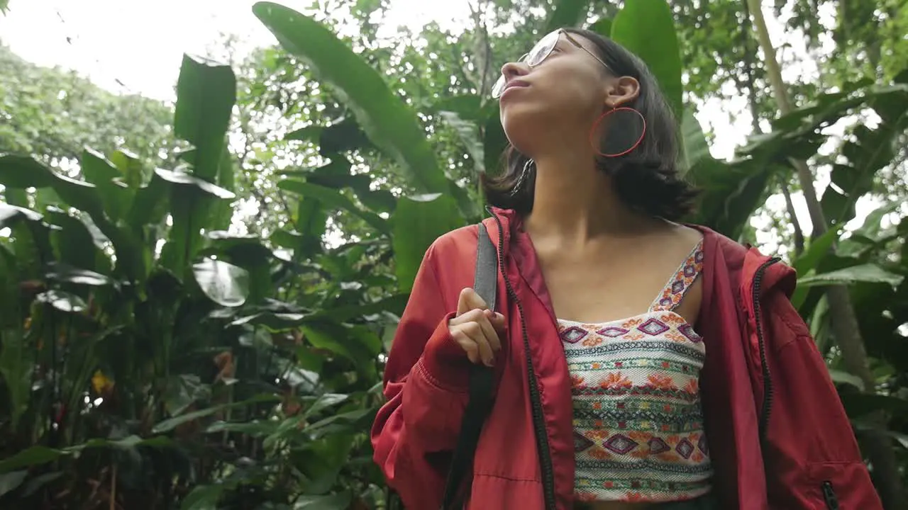 Woman looking up in nature scenery