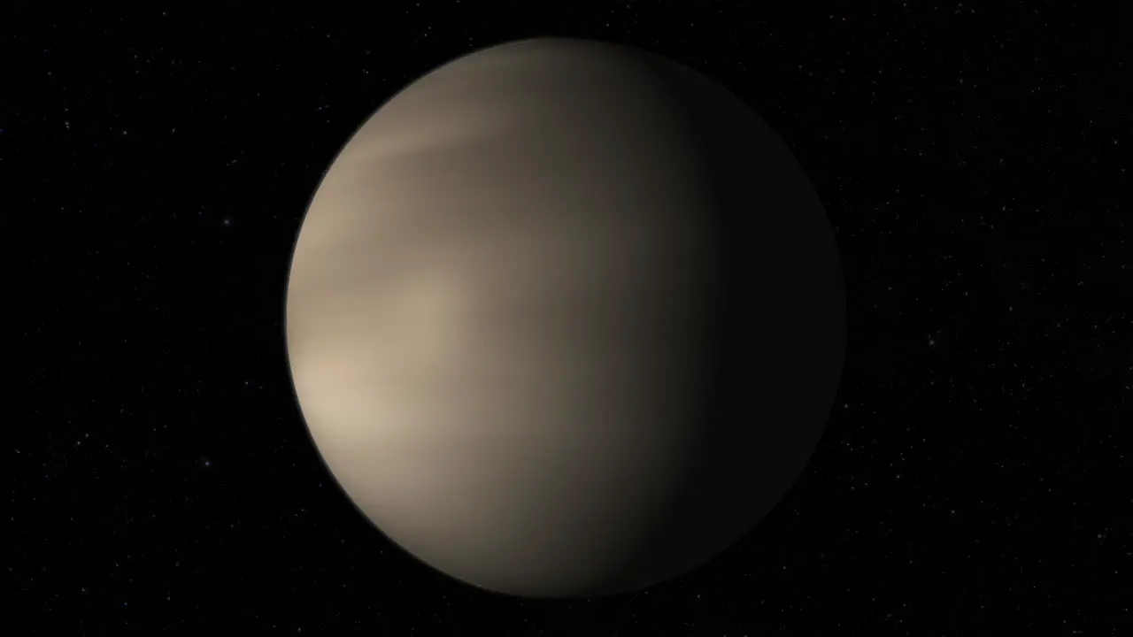 CGI composite planet Venus rotating center-medium shot half lit with a starry background