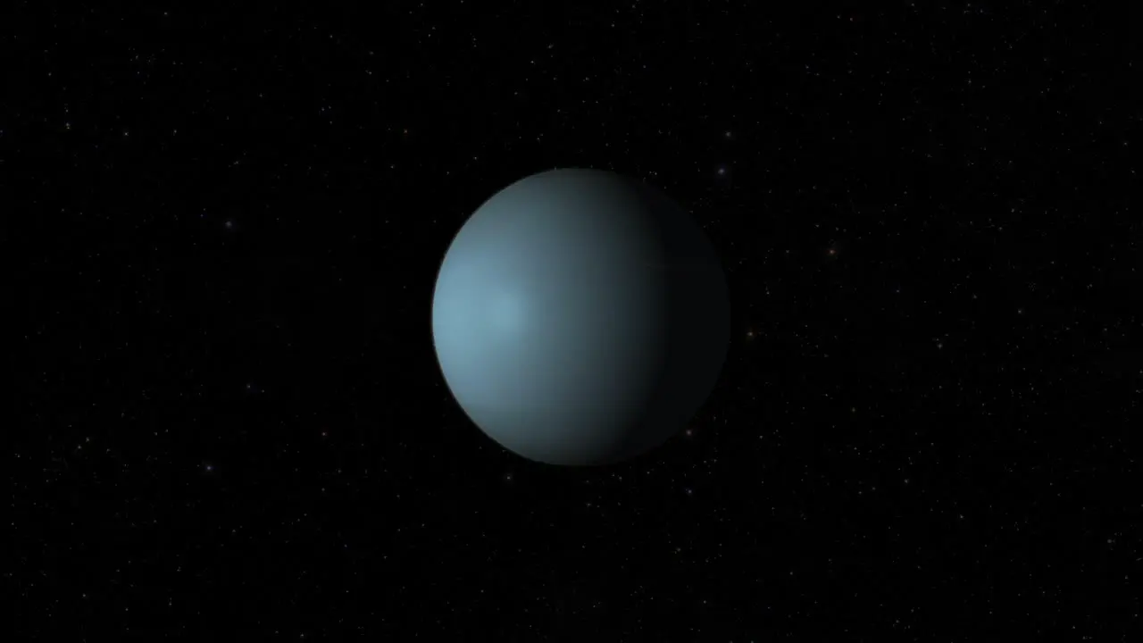 CGI composite zooming in to planet Uranus half lit with a starry background