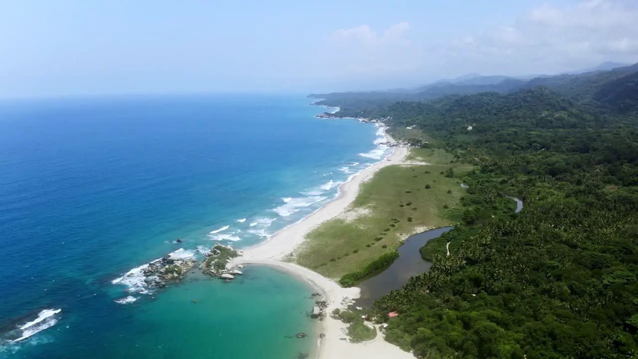 Aerial drone view over Tayrona national park in Colombia South America