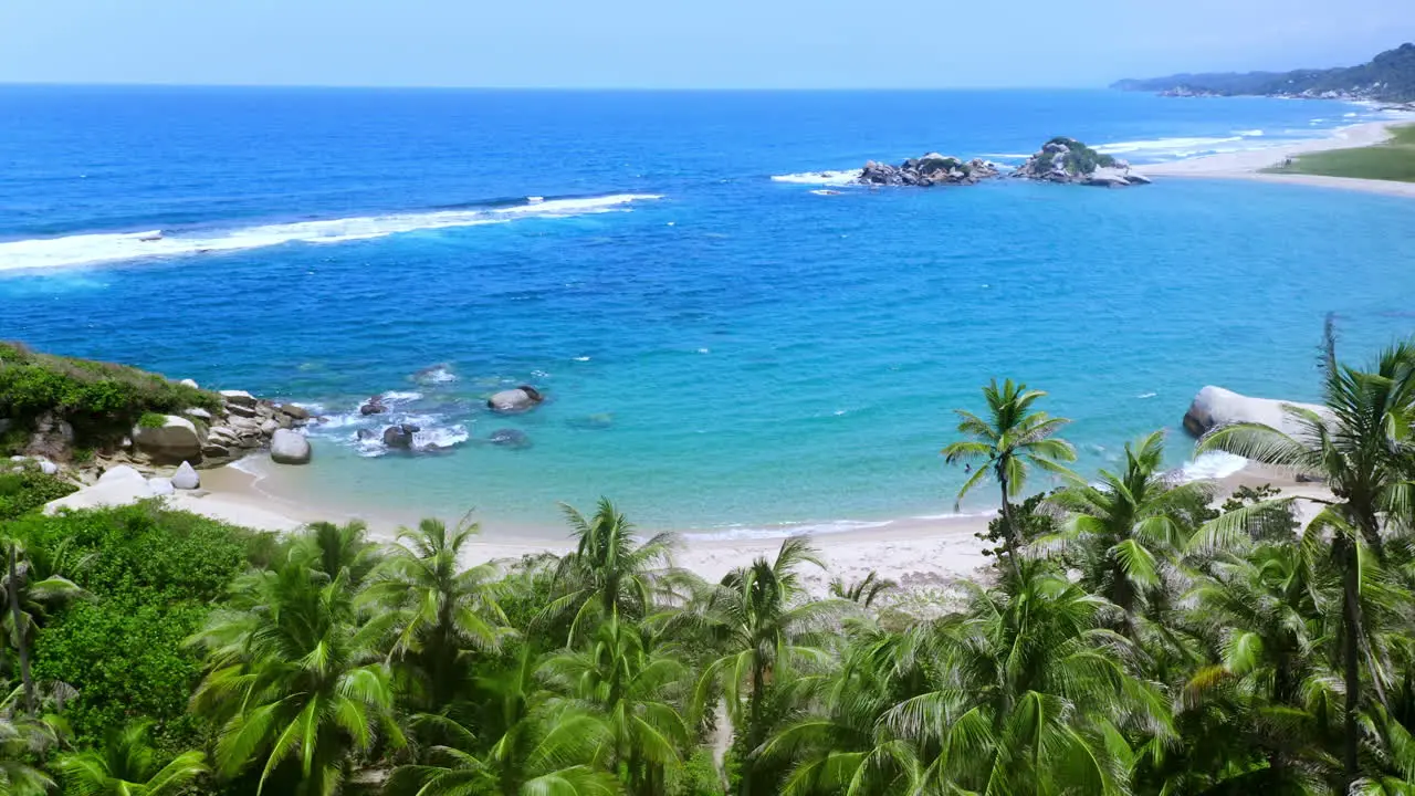 Aerial drone view of Colombian exotic beach in Santa Marta