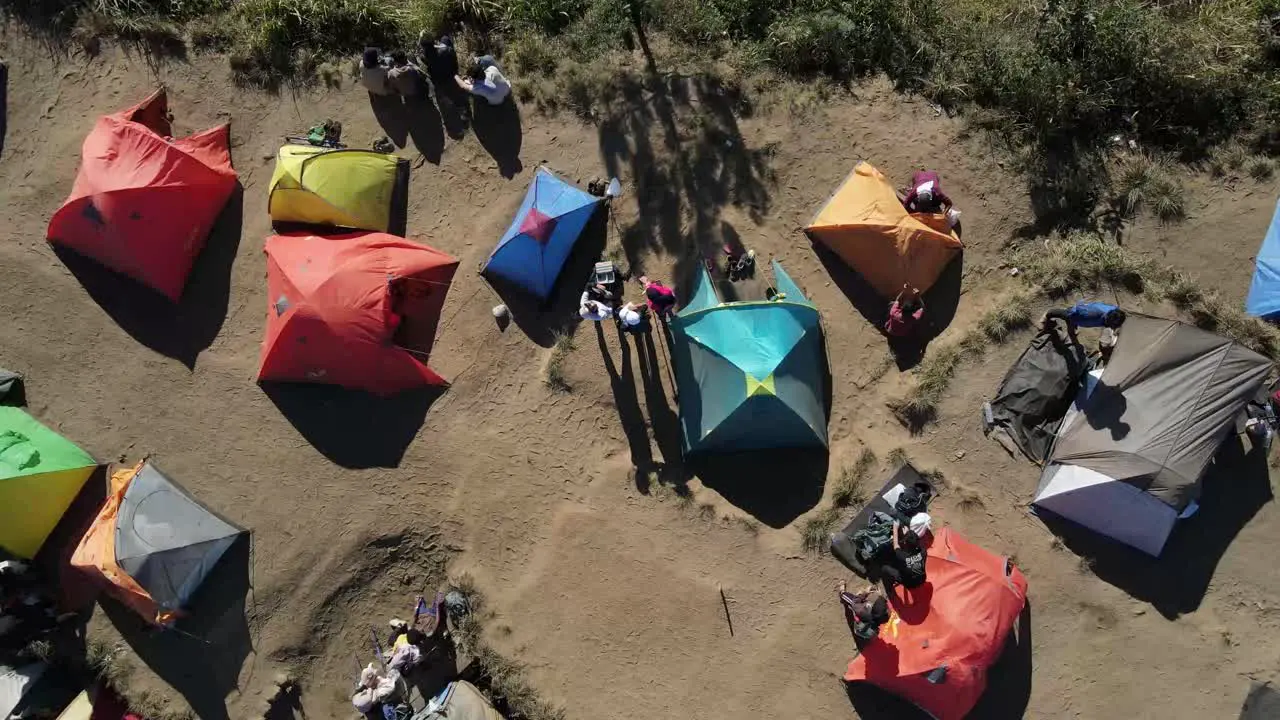 Aerial view of Andong mountain peak showing campers