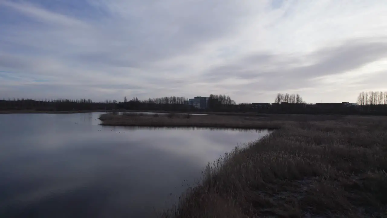 Epic Landscape View of Lake Wintertime Dolly In Shot