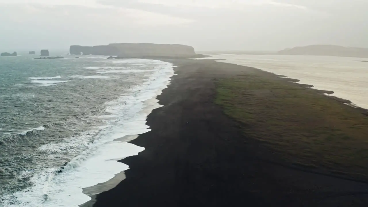 Cinematic Aerial Drone Shot of Black Sand Beach of Reynisfjara Vik Iceland