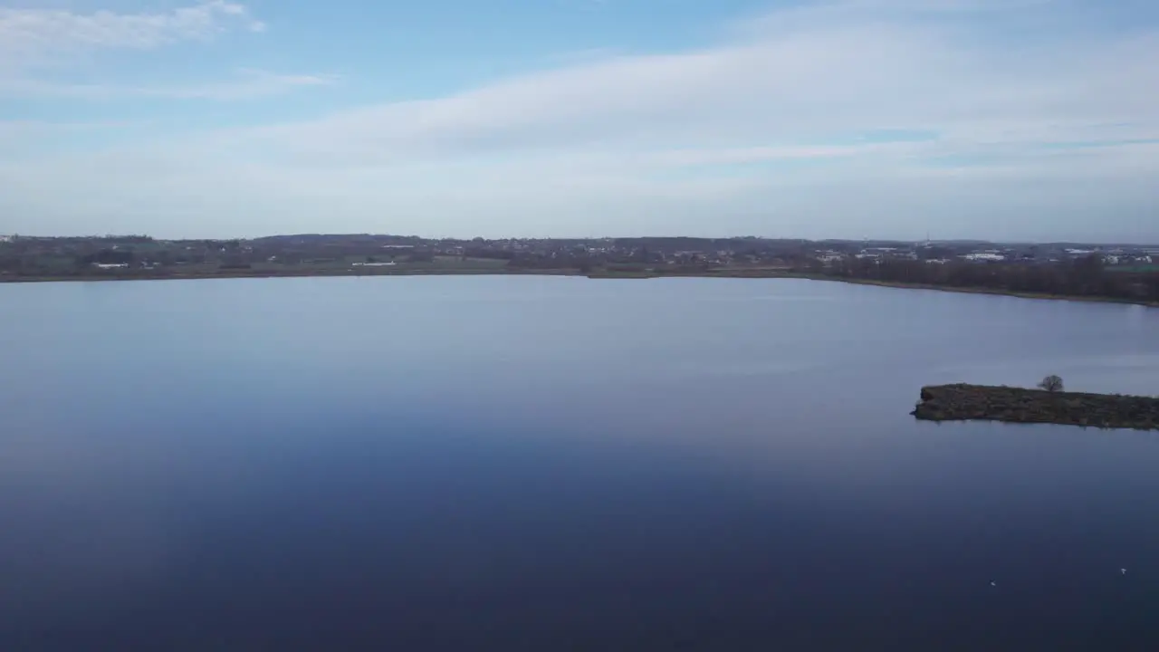 High-Level Drone Footage of a Lake on a Winter's Day Dolly In Shot