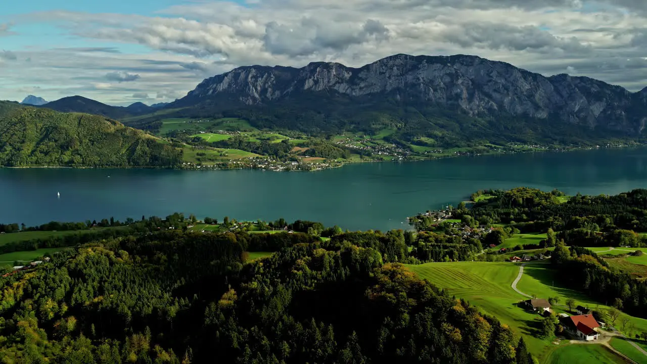 Wonderful green rural landscape nature calm and warm lake mountains and hills