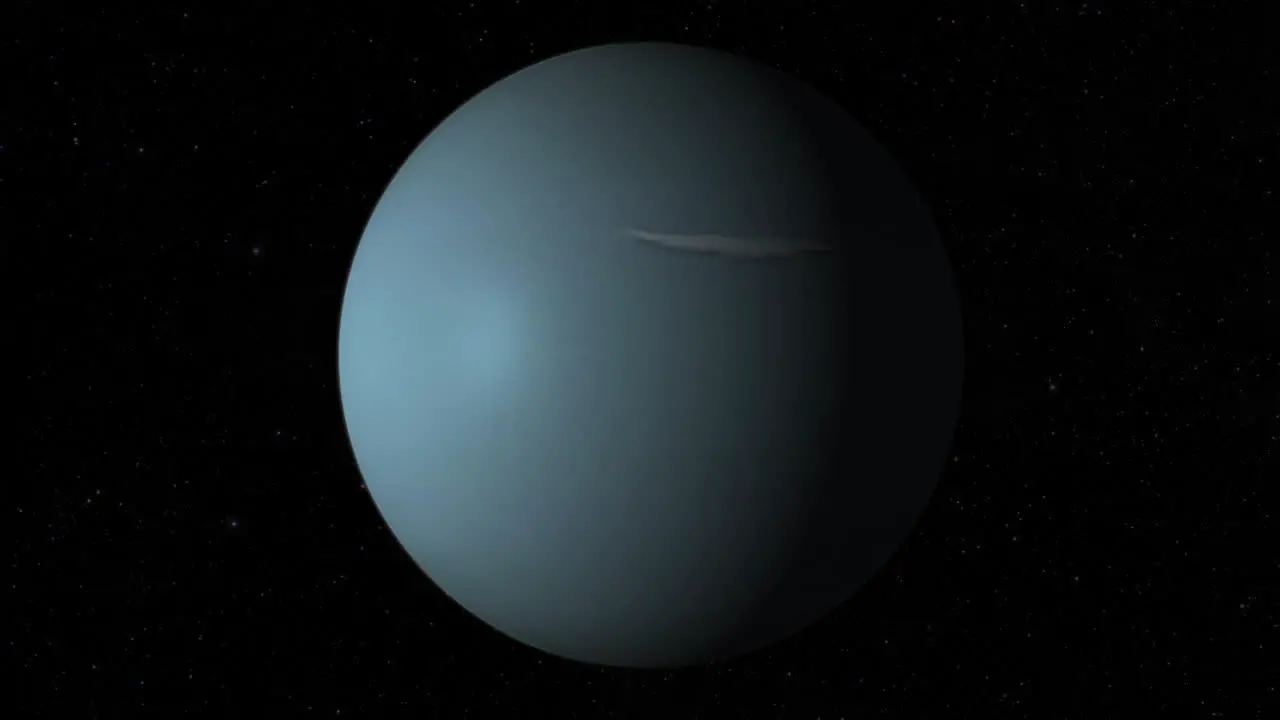 CGI composite planet Uranus rotating center-medium shot half lit with a starry background