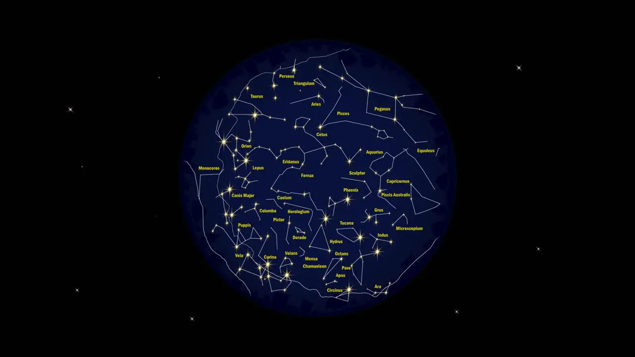 Animation Showing Star Constellations Visible from Southern Hemisphere for Astronomy or Science School Classes without a Title