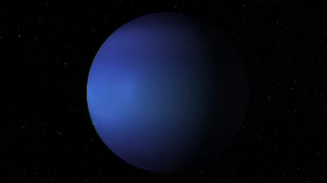 CGI composite planet Neptune rotating center-medium shot half lit with a starry background