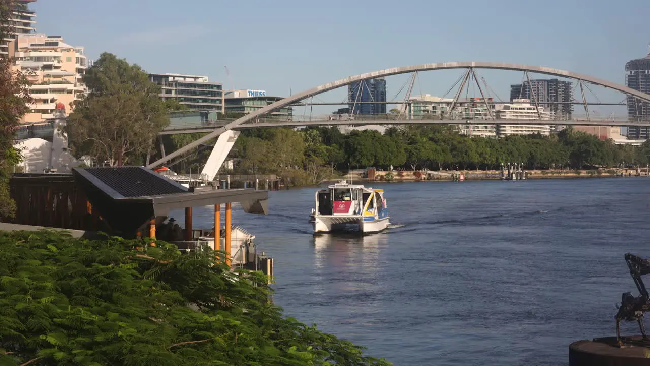 View of ferry arriving from The Cliffs Boardwalk at Kangaroo Point in Brisbane City