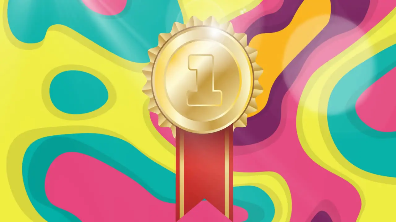 Animation of golden medal over colourful background