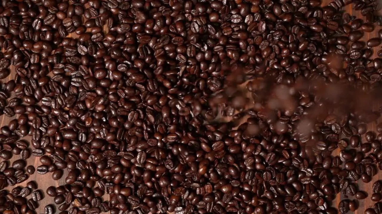 Coffee Beans falling from above down view HD