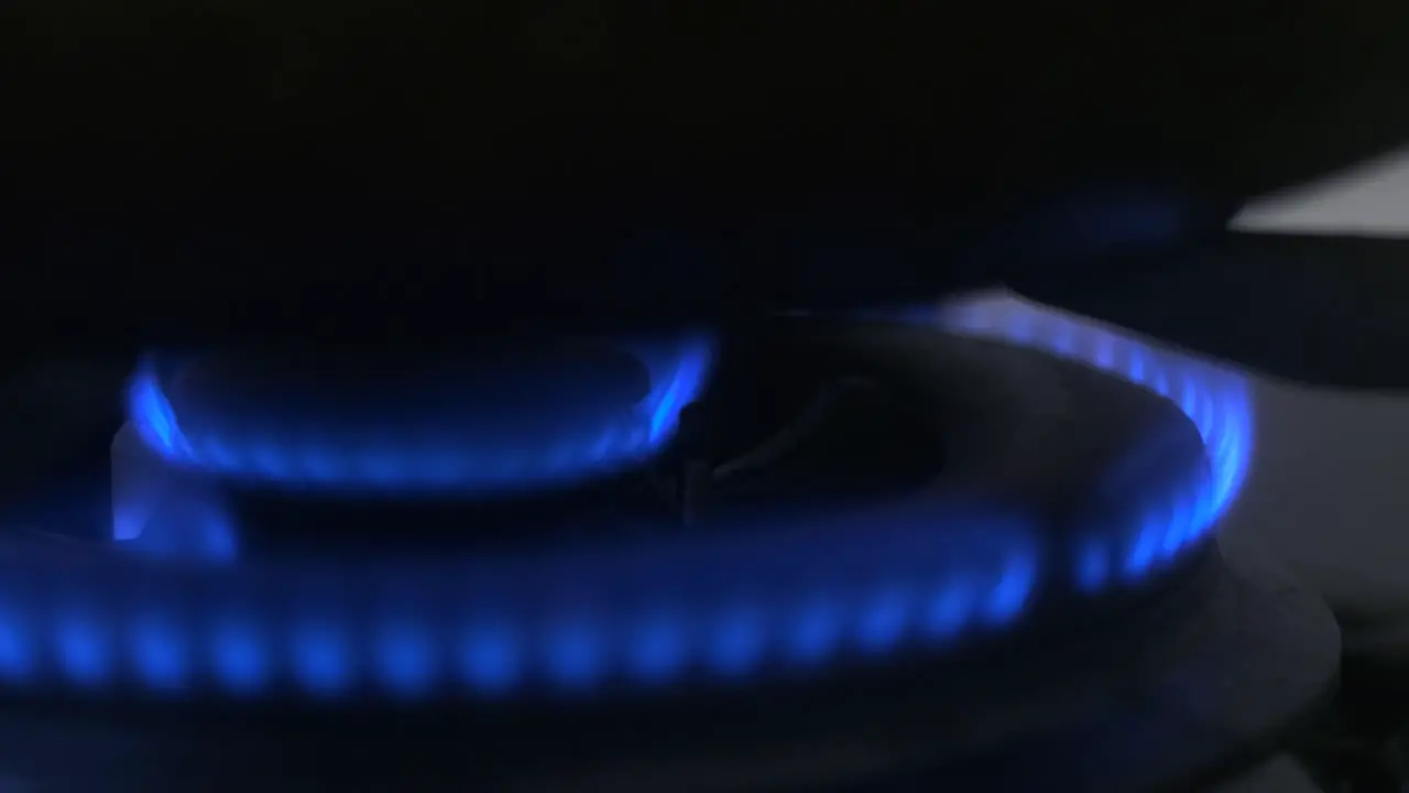 Macro Shot of Blue Flames on Kitchen Gas Stove Burner