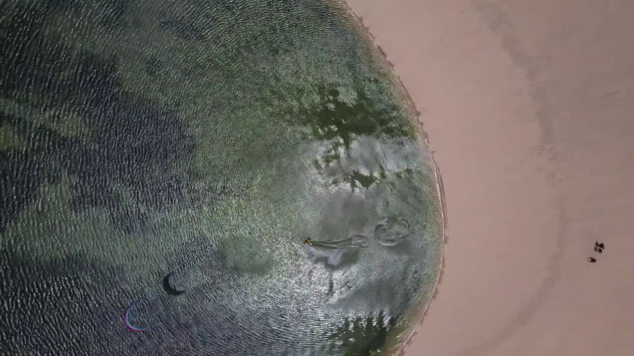 Bird's eye drone of kitesurfer in Dakhla Morocco