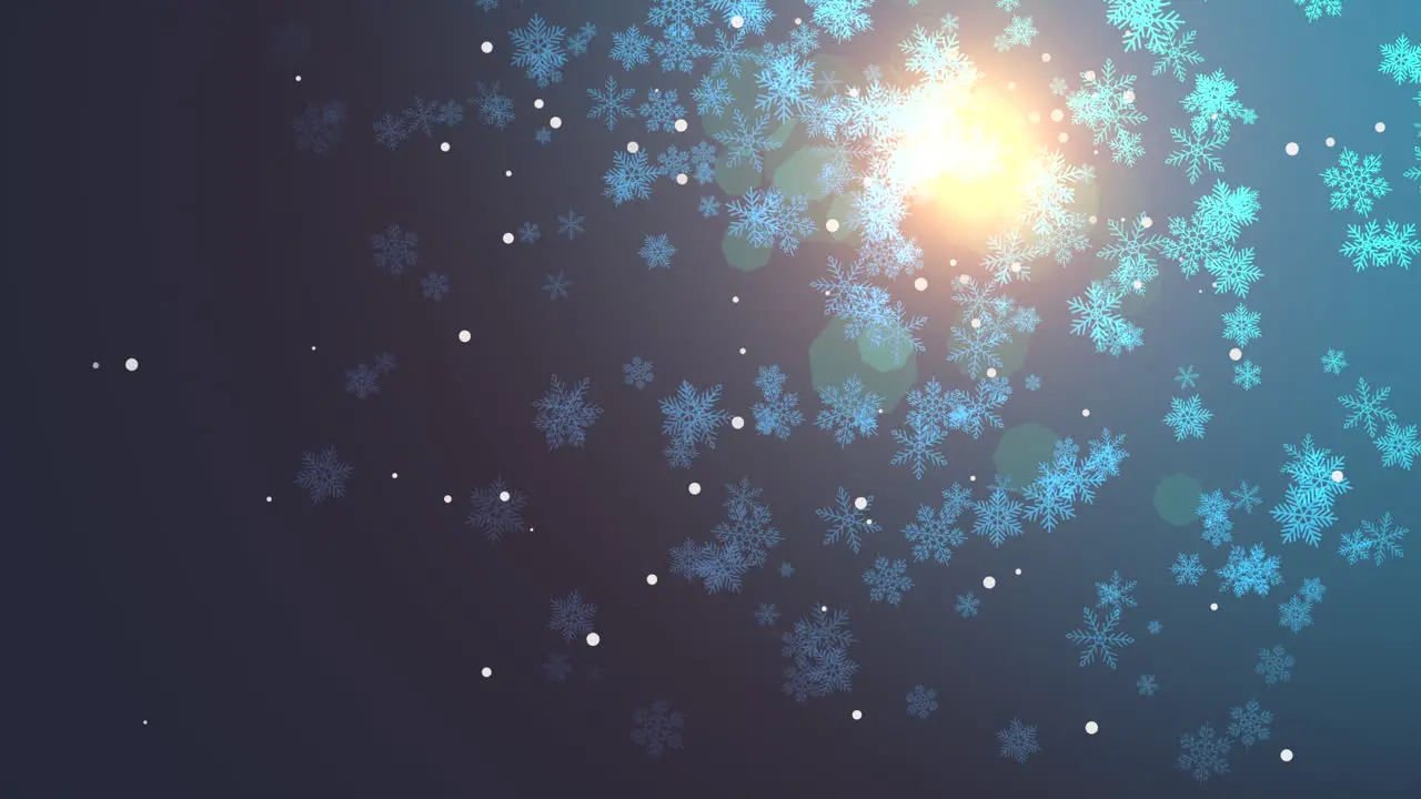 Snowflakes gracefully falling against a dark blue background