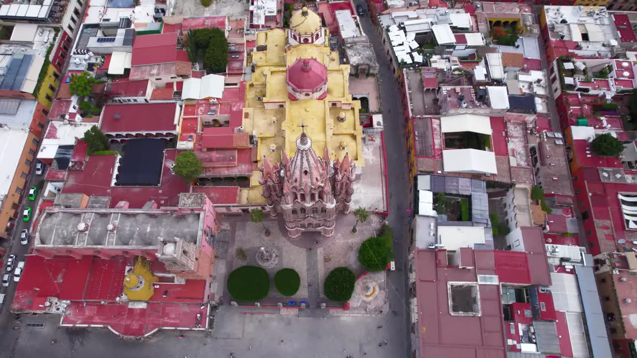 Drone flying over parish in San Miguel de Allende Mexico