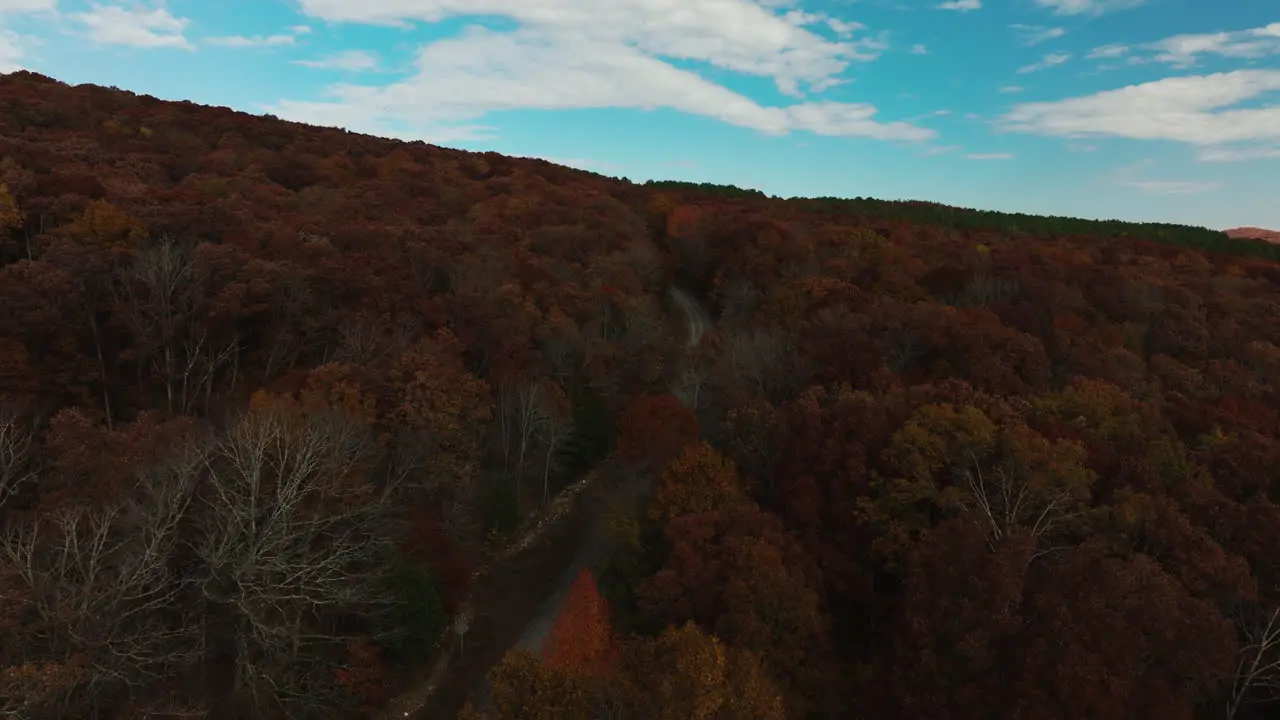 Autumn Woods Nature Background In Arkansas USA Aerial Drone Shot