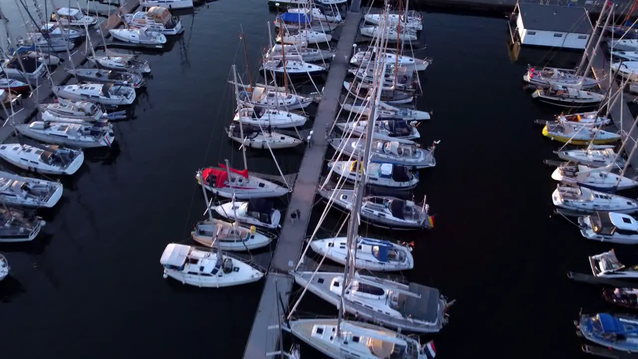 sailing boats top view in Marina docked at the pier during the sunset 01