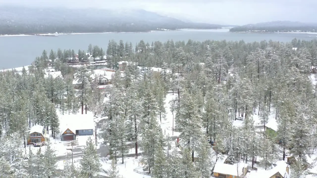 Rising winter view of Big Bear Lake from Holloway Marina in the California Mountains