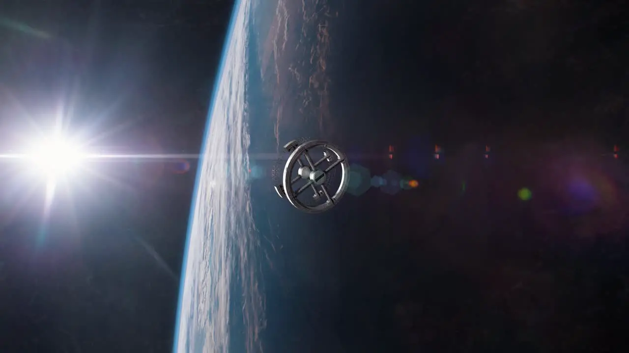 Space Station Rotating in Earth Orbit