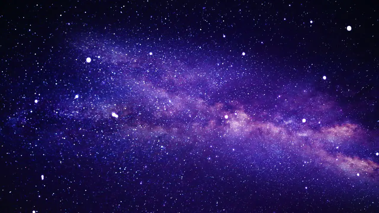 Camera flying through a purple celestial nebula constellation and star field in deep outer space