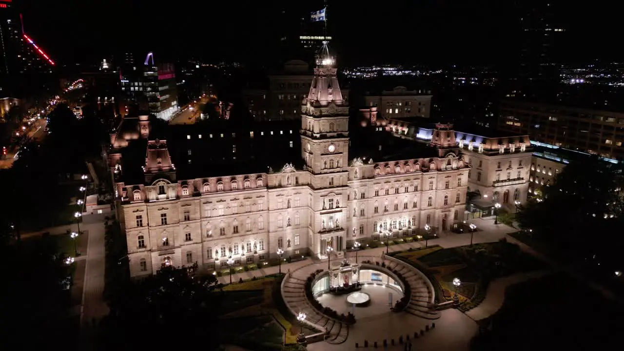 Monument at night pan to left Drone shot