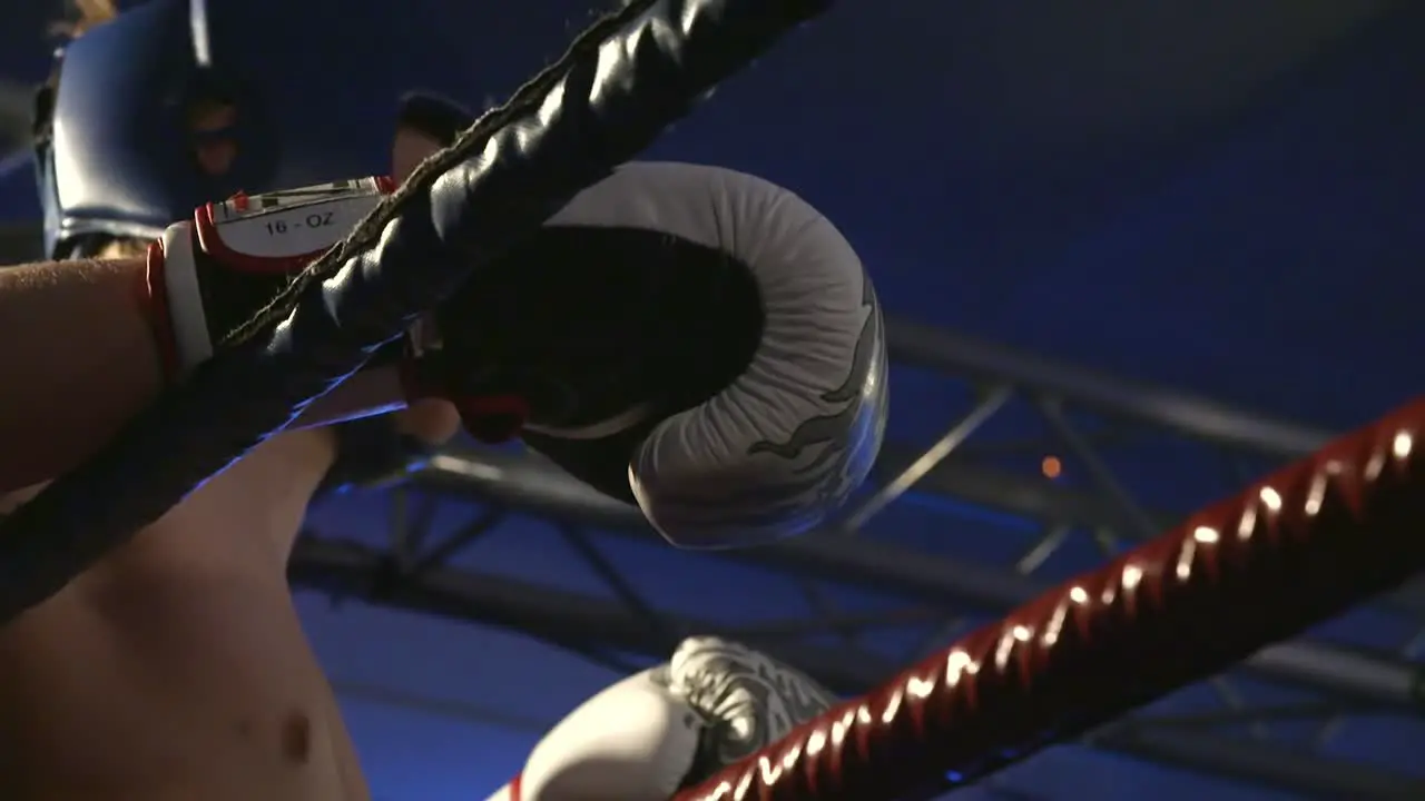 Boxer Resting Against Ropes