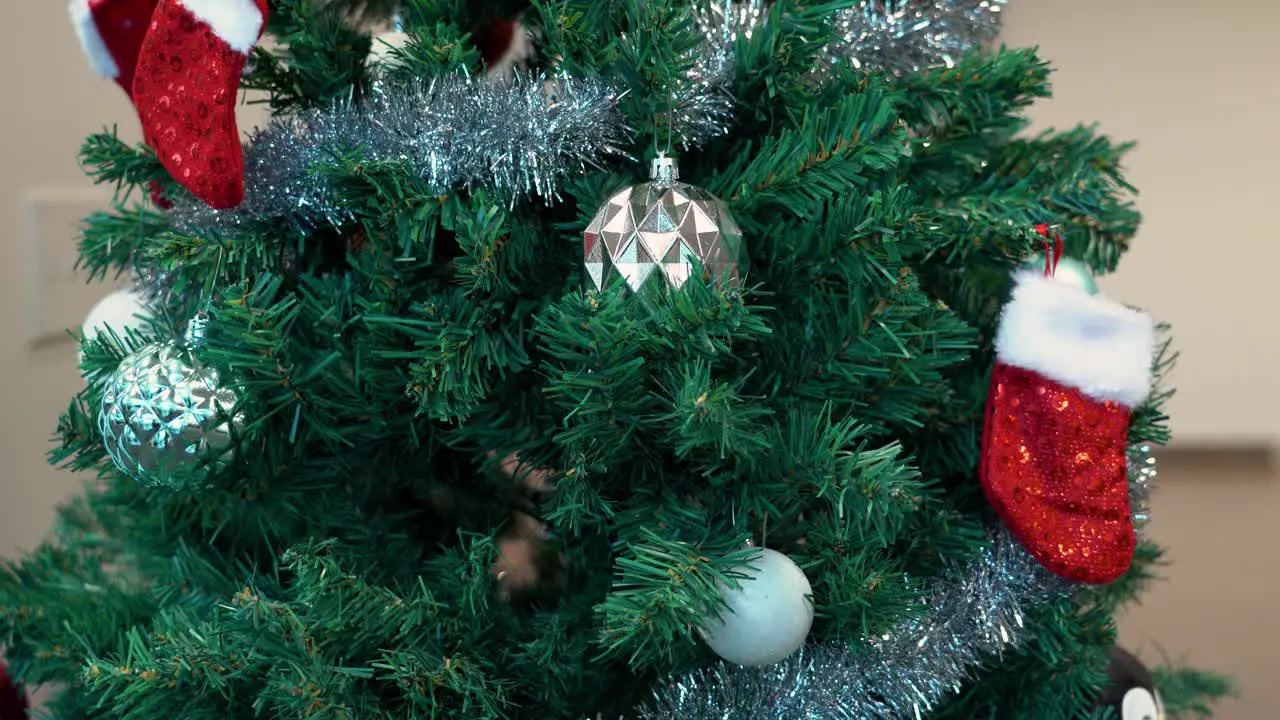 A close-up shot a a decorated Christmas tree