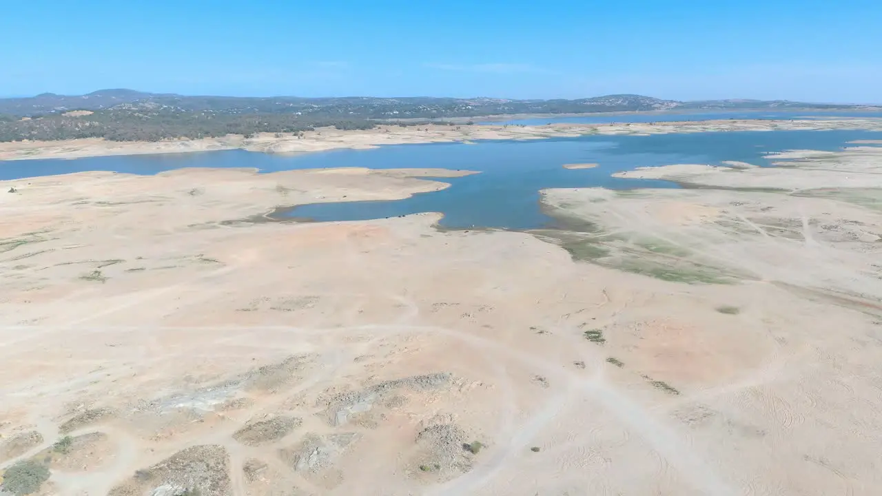 Folsom Lake Drought Wide Aerial Fly Over 2021