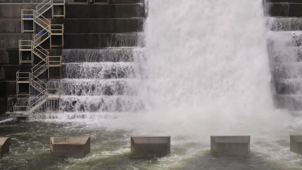 Gold Coast Queensland Australia 01 21 2024 Close view of the overflow of the Hinze Dam due to excess rain in the Hinterland