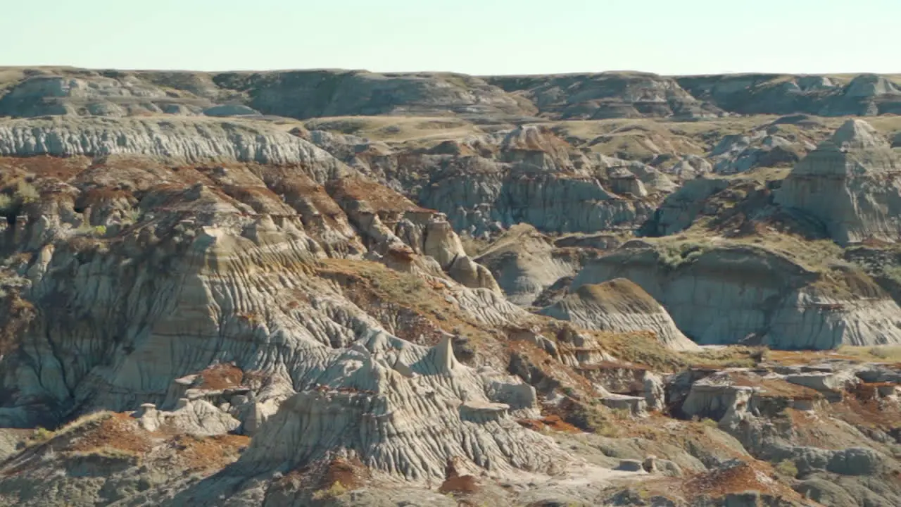 Bandlands and Hoodoos in a desert dry climate in Alberta Canada during overcast day