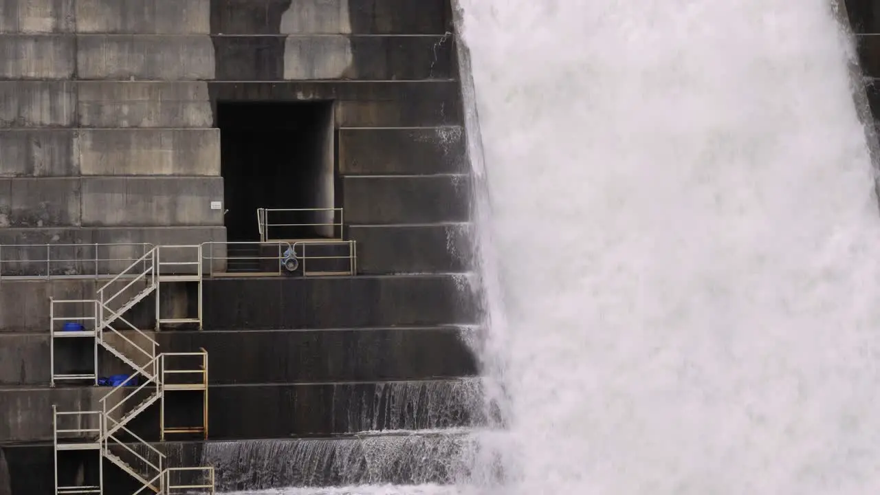 Gold Coast Queensland Australia 01 21 2024 Close up view of the overflow of the Hinze Dam due to excess rain in the Hinterland