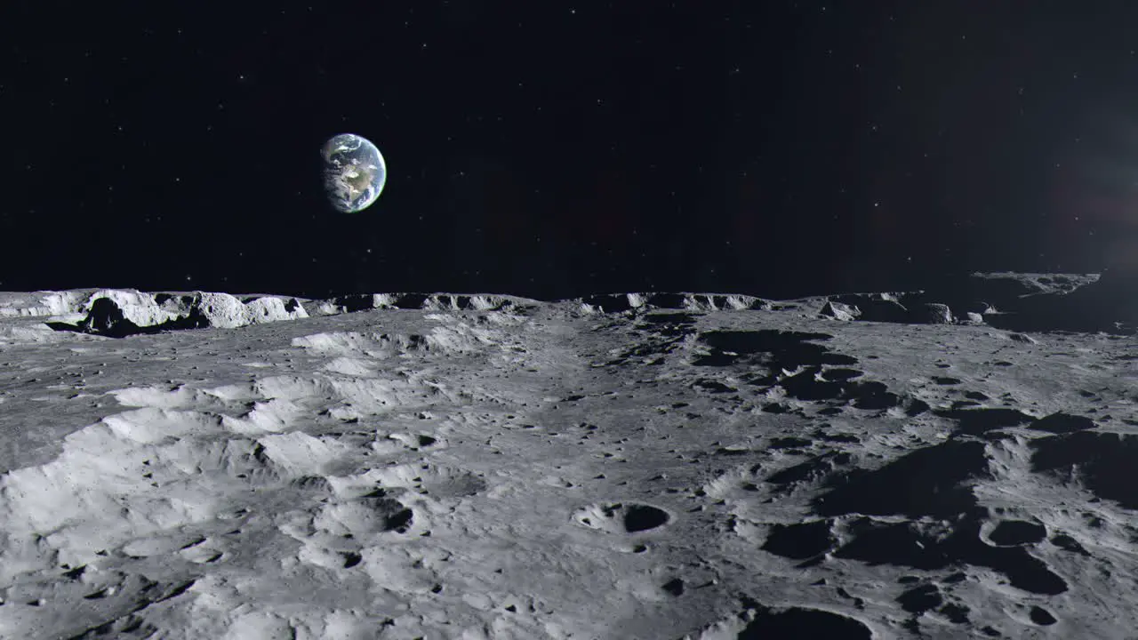 Establishing Shot of the Surface of the Moon and Planet Earth in the Distance