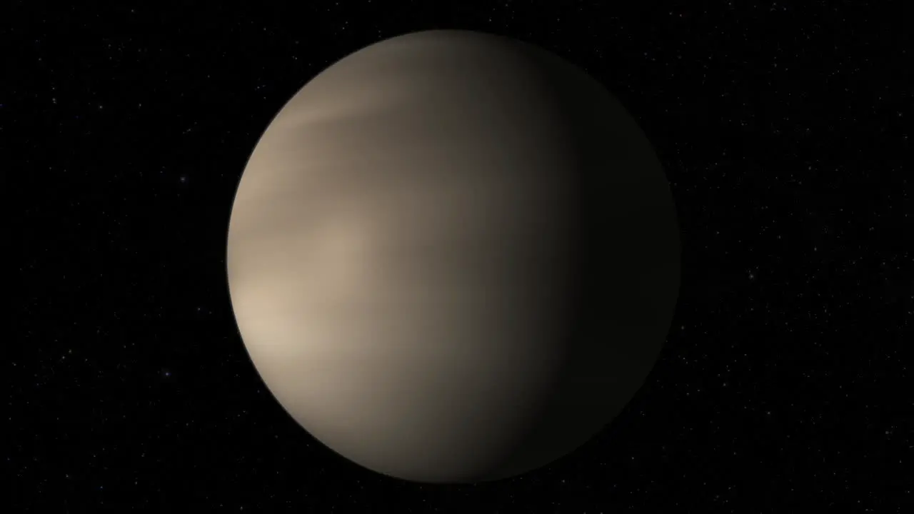 CGI composite zooming in to planet Venus half lit with a starry background