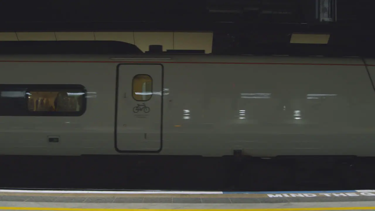 A train leaving station in slow motion