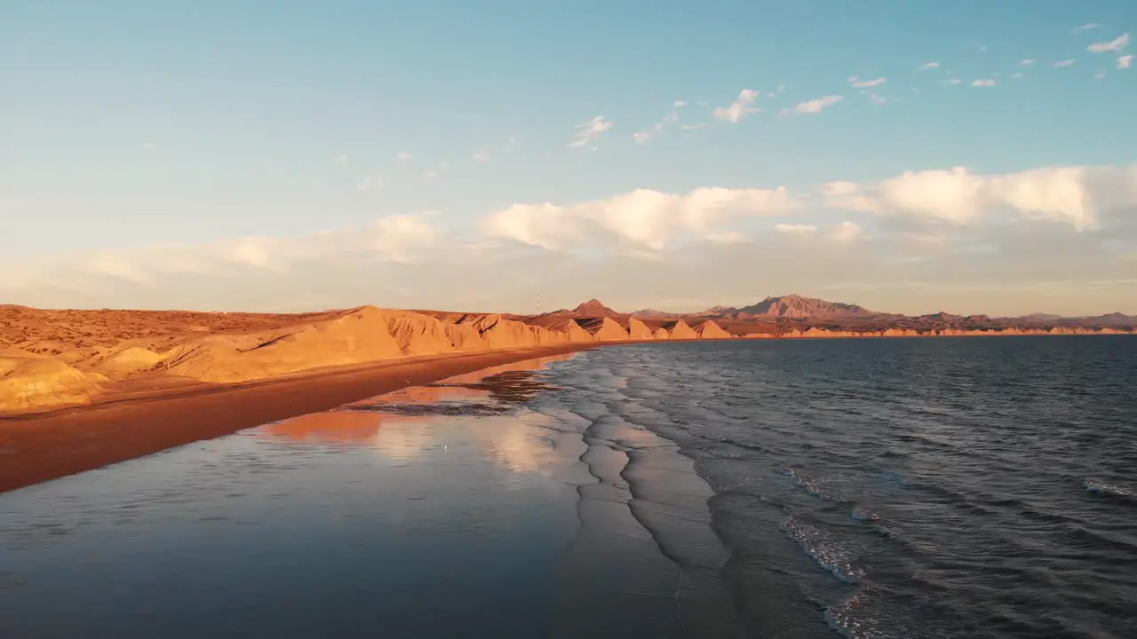 Golden hour aerial at the coastline of Puerto lobos