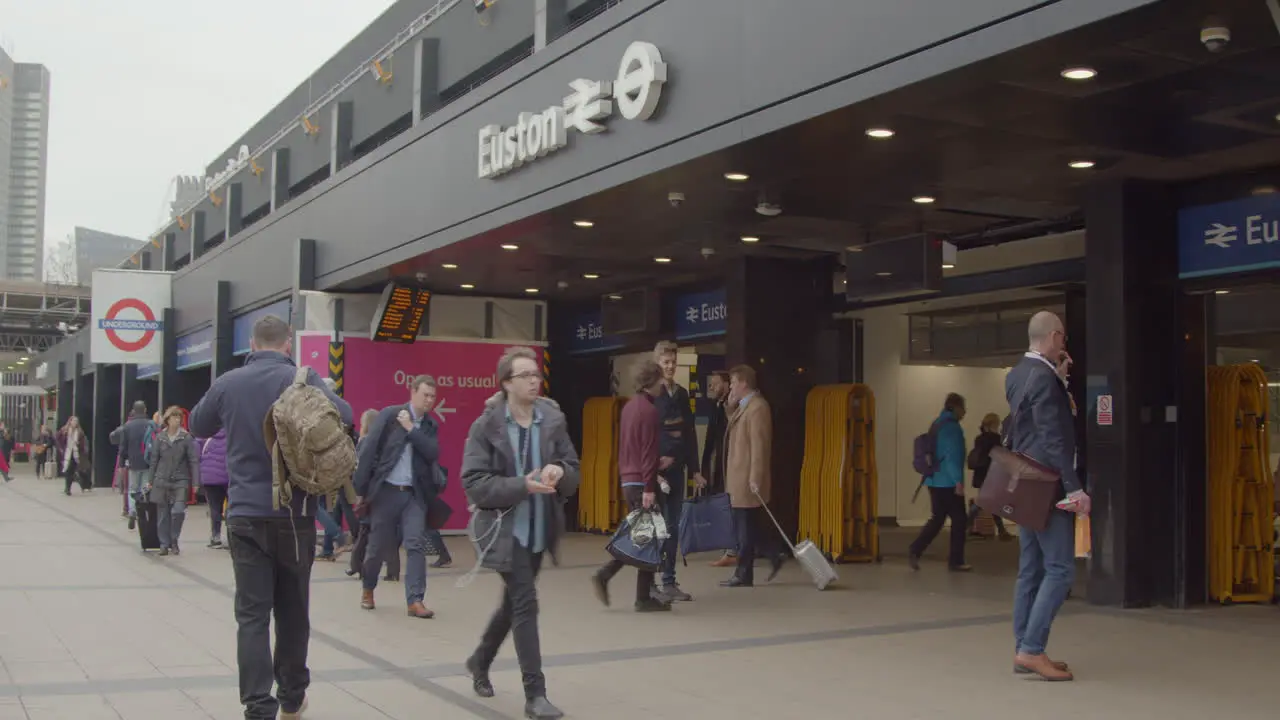 Exterior of busy London Euston Station Entrance