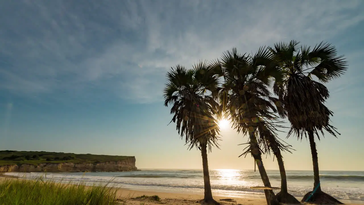 Time lapse of a sunset on beautiful and deserted beach