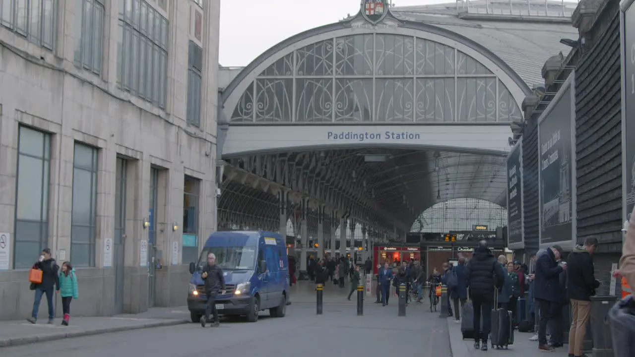 Exterior of busy London Paddington Station Entrance 