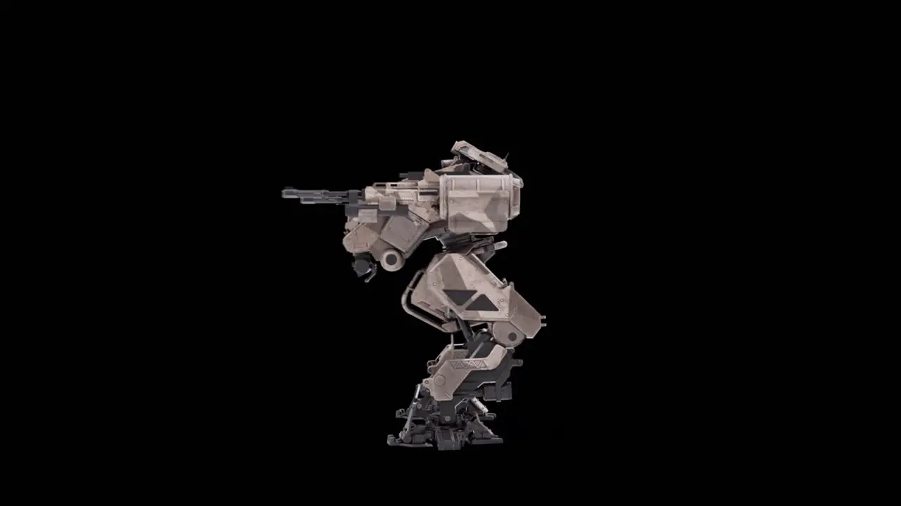 Detailed 3D model of the robot Damage big left view warrior futuristic machine rendering animation rigged skeletal structure overlay for alpha matte channel blending SCI-FI concept