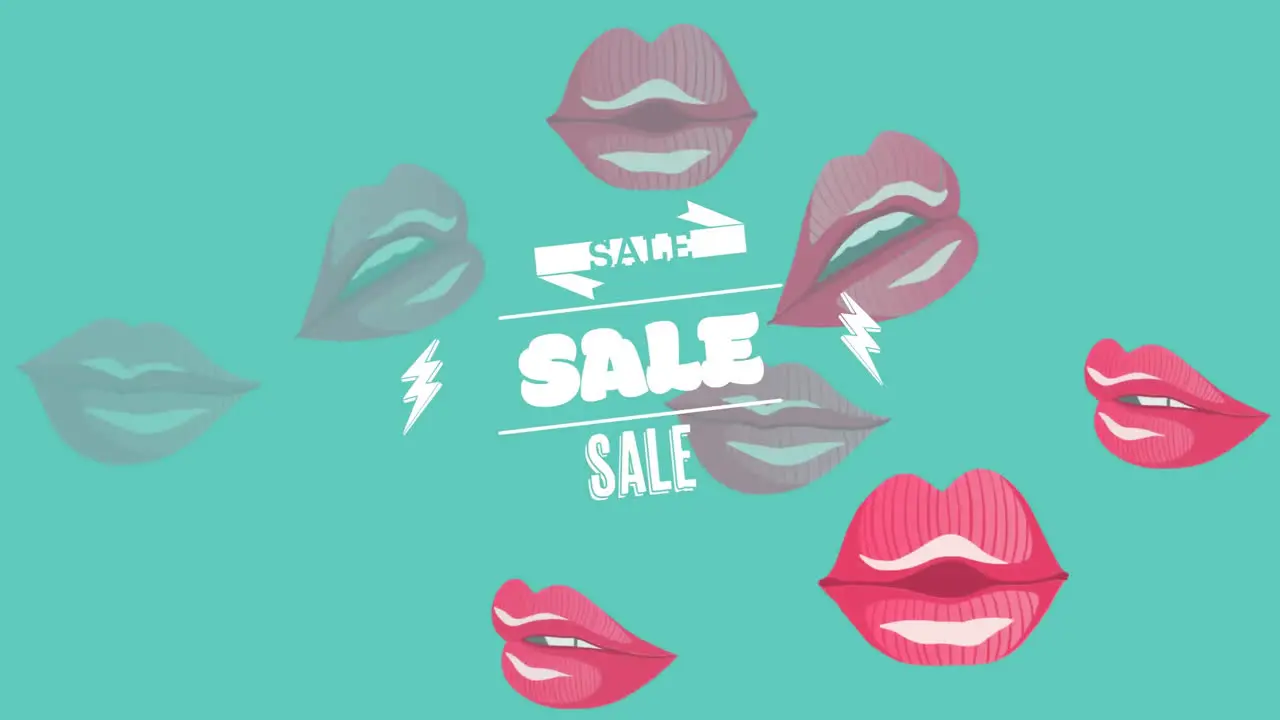 Animation of sale text over lips on blue background