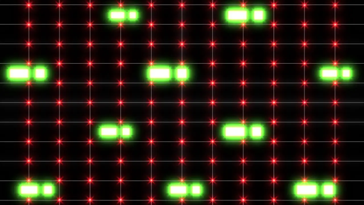 Vibrant red and green square pattern on black background