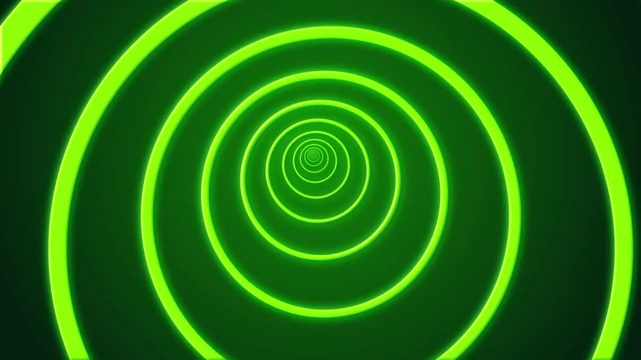 Abstract circle tunnel futuristic portal glowing colourful neon led screen ring on dark background 3D animation visual effect optical illusion 4K lime green