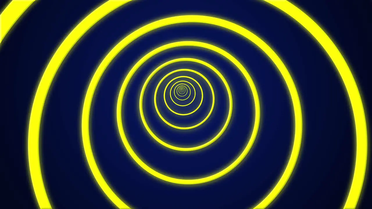 Abstract circle tunnel futuristic portal glowing colourful neon led screen ring on dark background 3D animation visual effect optical illusion 4K yellow blue