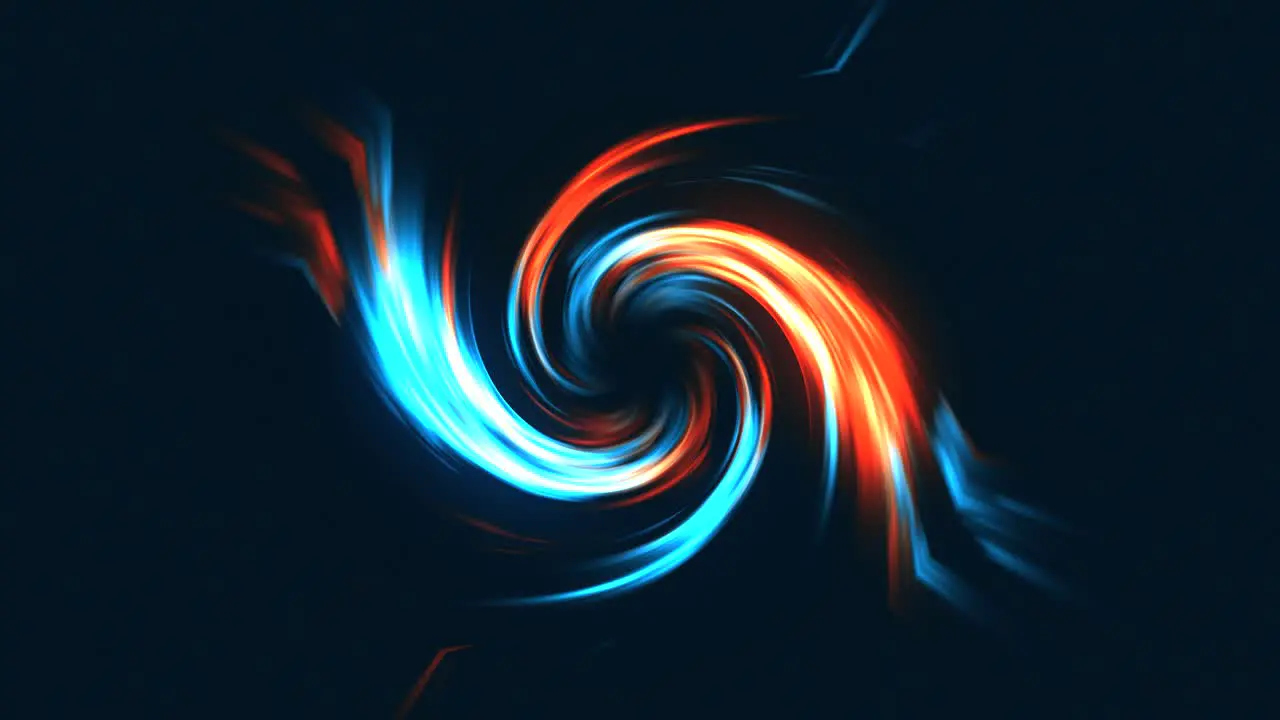 Abstract Neon glow funnel with colorful twisting rays curvy bright lines on a black background tornado energy space tunnel vortex shape visual effect 4K teal orange